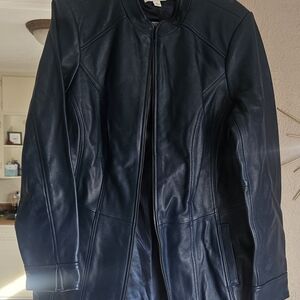 Women's Navy Leather Jacket